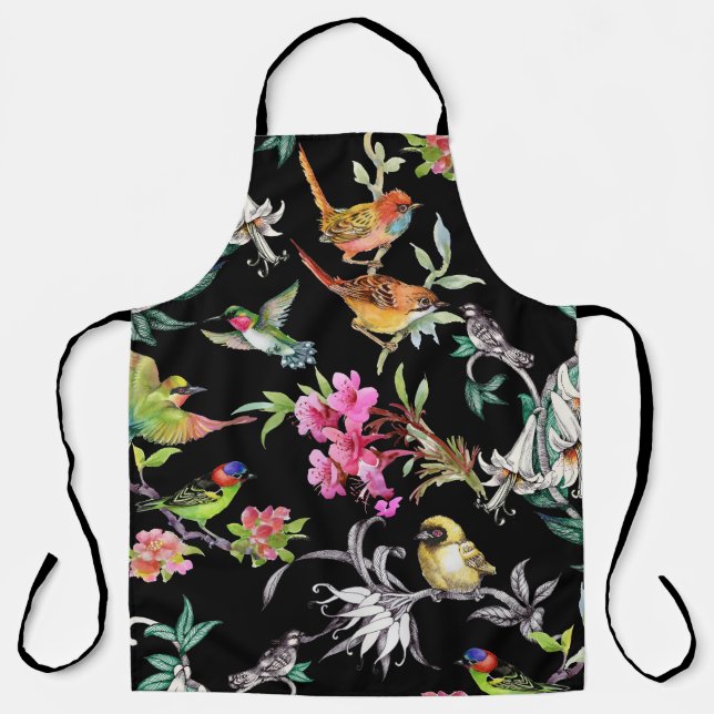 Delantal Flores de aves tropicales: Patrón acuarela (Anverso)