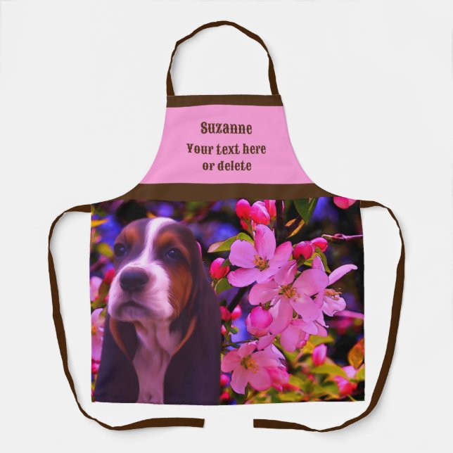 Delantal Flores de cachorro de abeto basset personalizadas (Anverso)