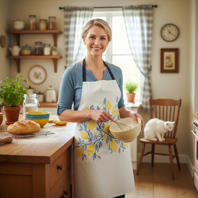 Delantal Flores de casa en negrita estilo Woodcut (Bold lemons and vines colorful Woodcut style.)