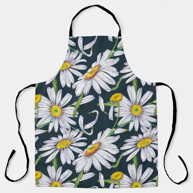 Delantal Flores De Chamomile: Acuarela Azul Oscuro. (Anverso)