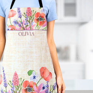 Delantal Flores de color de agua de lino - Regalo de hija d