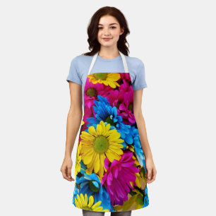 Delantal Flores de colores, margaritas - rosa amarillo azul
