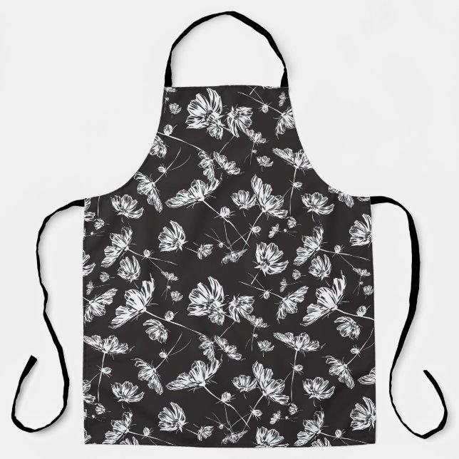 Delantal Flores de cosmos blancos: patrón aislado. (Anverso)