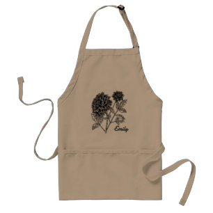 Delantal Flores de Dahlia en blanco y negro personalizadas