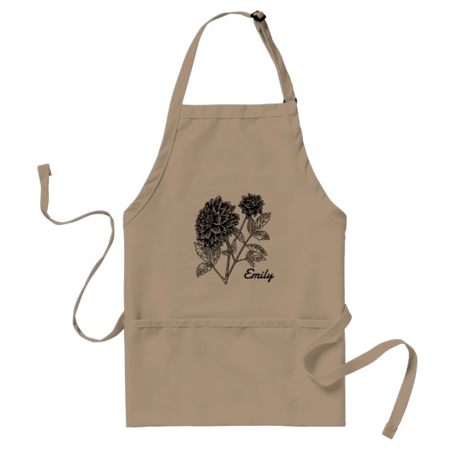 Delantal Flores de Dahlia en blanco y negro personalizadas (Frente)