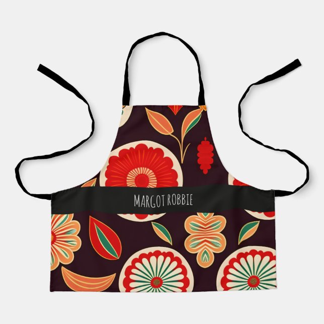 Delantal Flores de época Patrón floral rojo oscuro (Anverso)