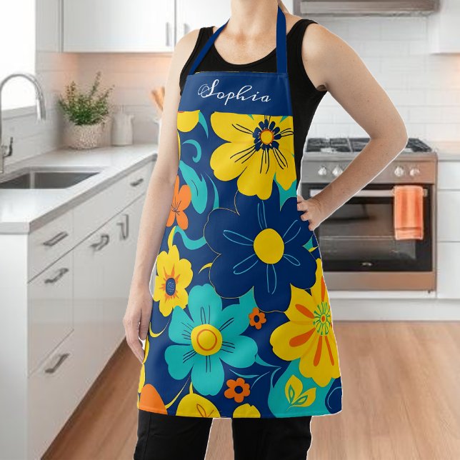 Delantal Flores de estilo retro-flor de estilo dopaminérgic (Colorful Rush Blooms-Dopamine Style-Apron)