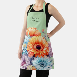 Delantal Flores de gerbera texto personalizado verde