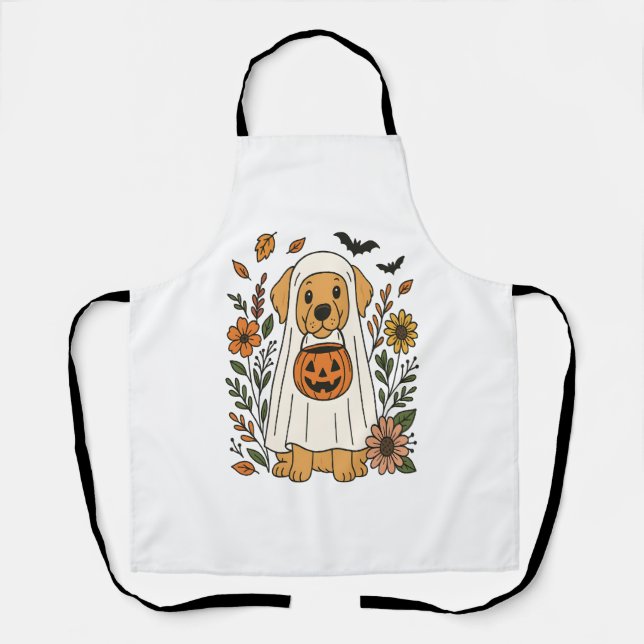 Delantal Flores de Halloween Golden Retriever (Anverso)