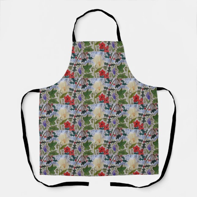 Delantal Flores de invierno y Holly Apron (Anverso)