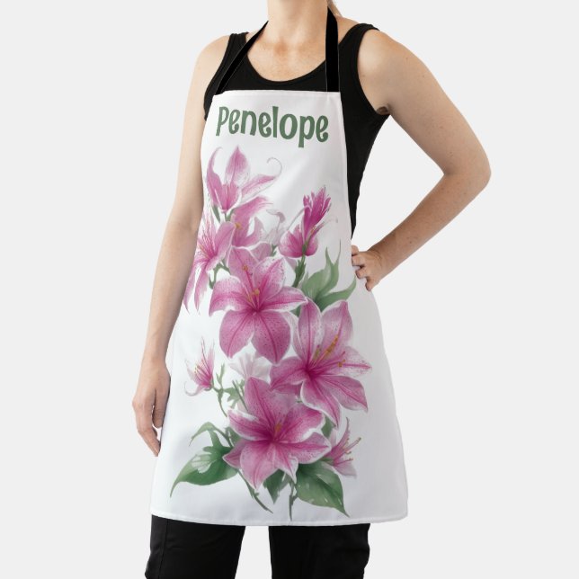 Delantal Flores de lirio rosa oriental personalizadas (in situ)