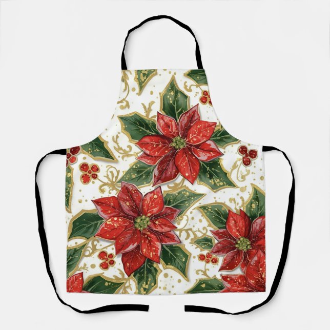 Delantal Flores de los Navidades de Poinsettia Roja (Anverso)
