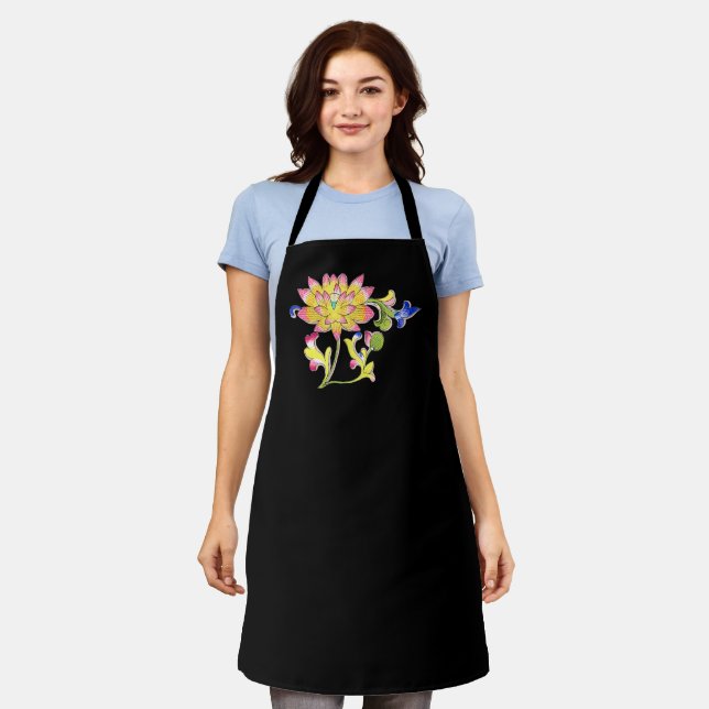 Delantal Flores de Lotus y vino (Gastado)