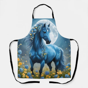 Delantal Flores de luna de caballo mágico azul,