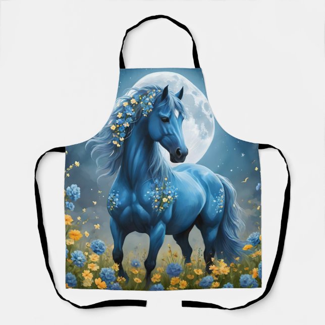 Delantal Flores de luna de caballo mágico azul, (Anverso)