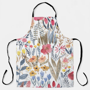 Delantal Flores de manantial acuarela, vibrante y sin costu