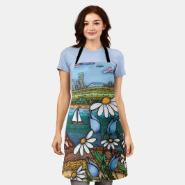 Delantal Flores de margarita caprichosas Barco de vela Pais