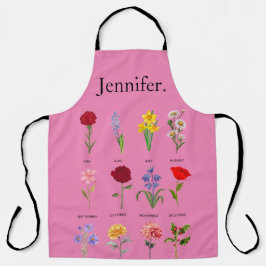 Delantal Flores de mes de nacimiento personalizado Todas la