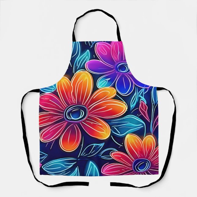 Delantal Flores de neón florecen brillantes (Anverso)