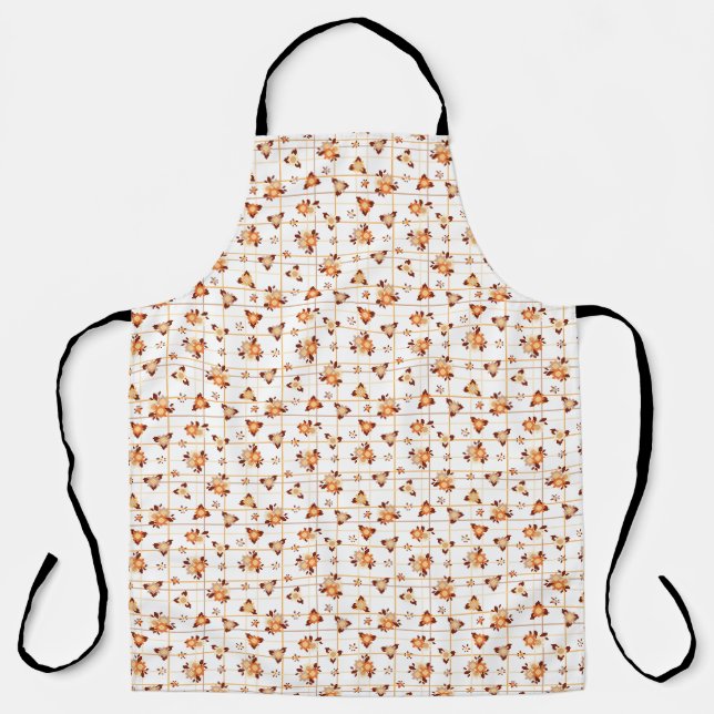 Delantal flores de otoño naranja sobre un fondo blanco (Anverso)
