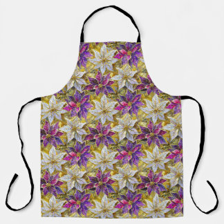 Delantal Flores de Pascua de Navidad Rosa Purpura Oro Blanc