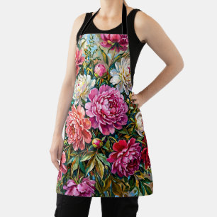 Delantal Flores de peonía pintadas con colores elegantes
