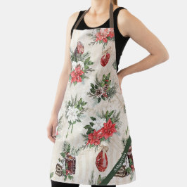 Delantal Flores de poinsettia roja y blanca Navidades clási