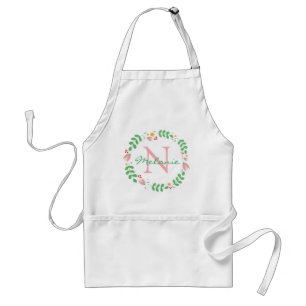 Delantal Flores de primavera de bonito Wreath Monogramed