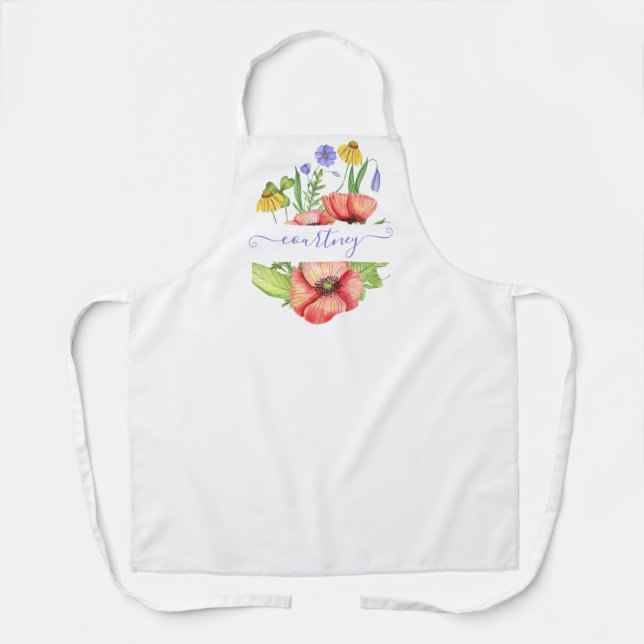 Delantal Flores de primavera en acuarela personalizadas (Anverso)
