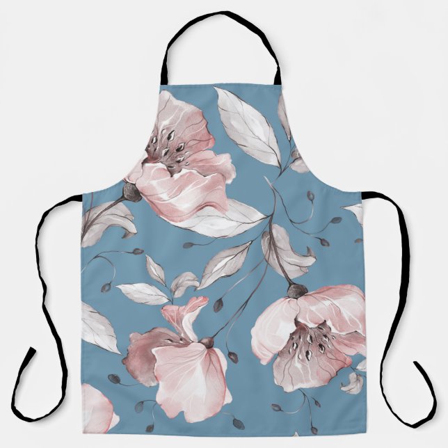 Delantal Flores de primavera, hojas, diseño sin fisuras (Anverso)