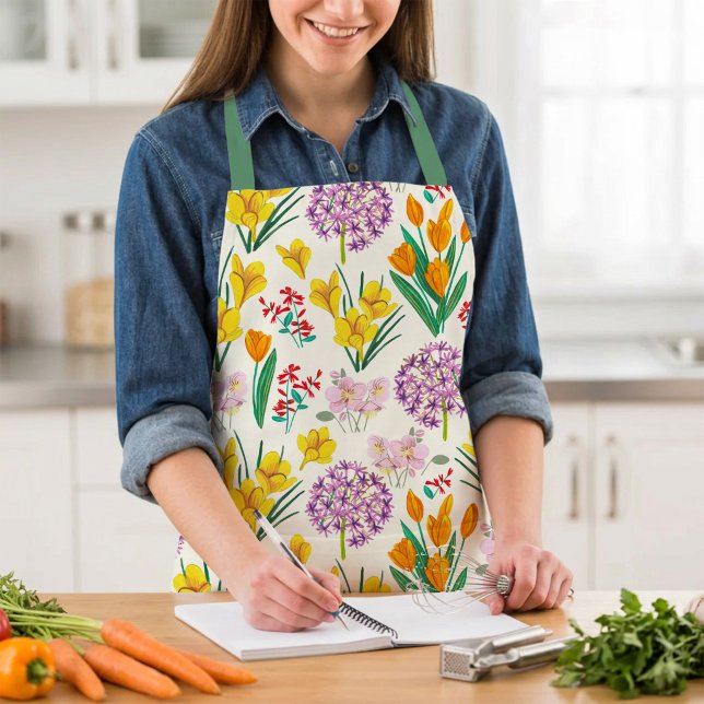 Delantal flores de primavera patrón floral de tulipanes ama (Spring Flowers Pattern Colorful Garden Cooking Apron)