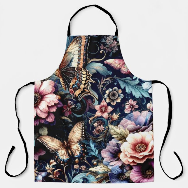 Delantal Flores de primavera y mariposas antiguas (Anverso)