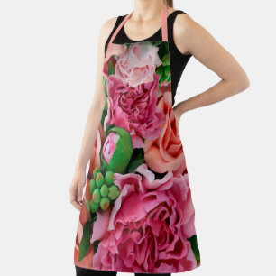 Delantal Flores de Rosa de té de coral y rosa