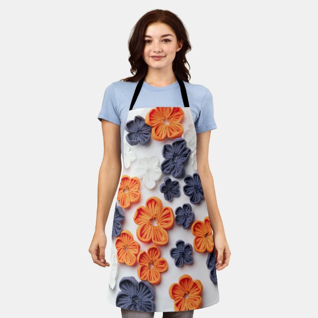 Delantal Flores de tela cosida artesanal de primavera azul  (Gastado)