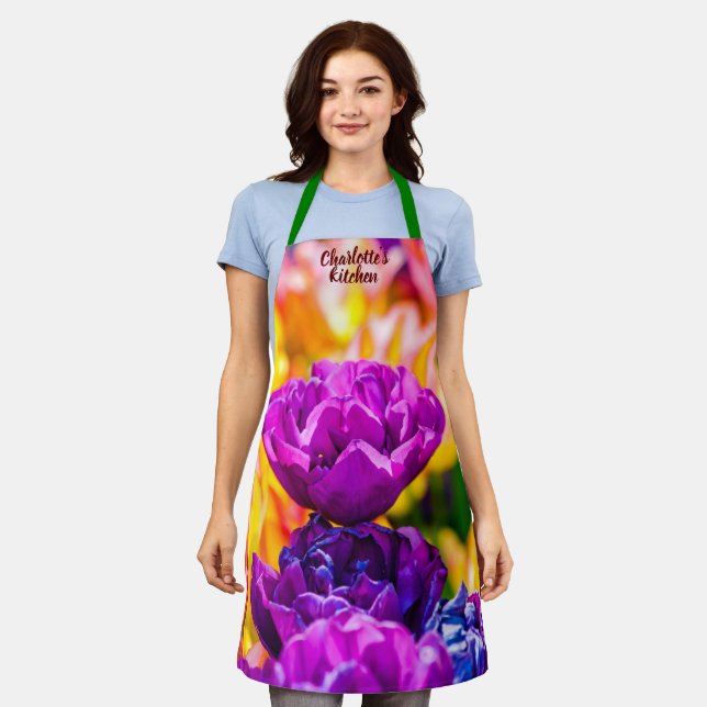 Delantal Flores de tulipanes púrpuras espléndidas (Gastado)