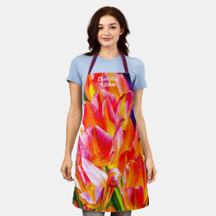 Delantal Flores De Tulipanes Rojas Y Amarillas bonitos