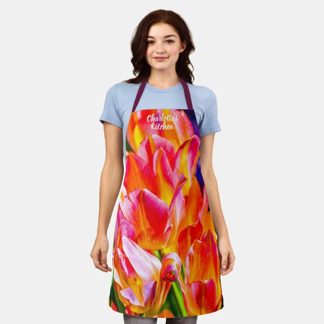 Delantal Flores De Tulipanes Rojas Y Amarillas bonitos (Gastado)