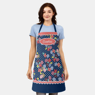 Delantal Flores De Vintage Divertidas Patrón Polkadots En A