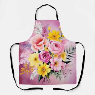 Delantal Flores Delicadas Amarillas Y Rosa En Rosa Suave