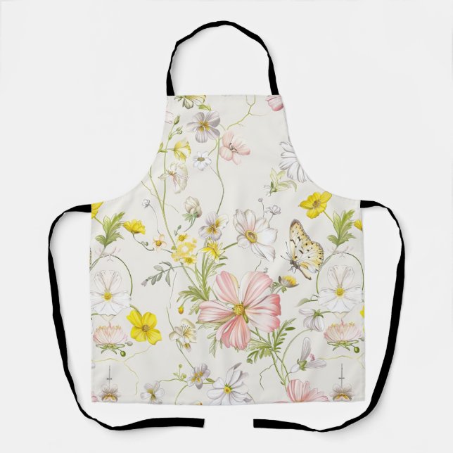 Delantal flores delicadas con una mariposa al estilo chino (Anverso)