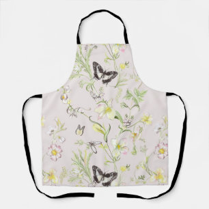 Delantal flores delicadas con una mariposa al estilo chino