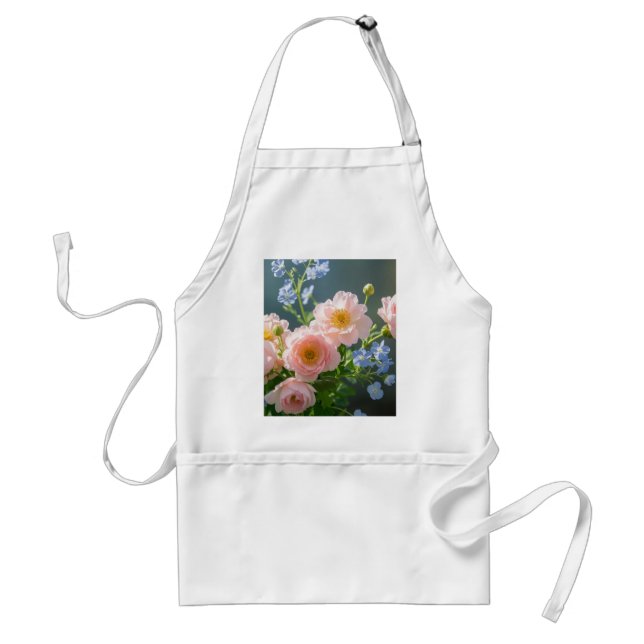 Delantal Flores delicadas rosas azules (Frente)
