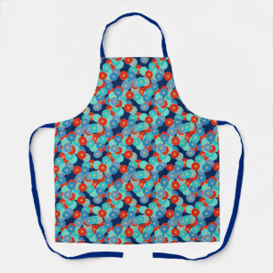 Delantal Flores estilizadas Art Decó Azul, Turquesa Y Rojo