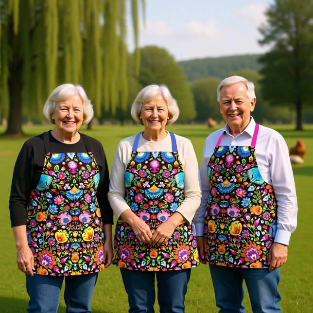 Delantal Flores folclóricas Wycinanki negro (Folklore flowers Wycinanki black Apron)