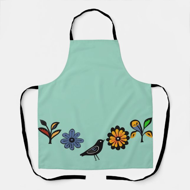 Delantal Flores folclóricas y pájaros coloridos (Anverso)