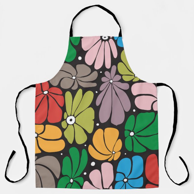 Delantal Flores grandes sin foco retro floral (Anverso)