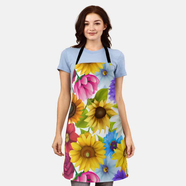 Delantal Flores grandes y audaces de color botánico (Gastado)