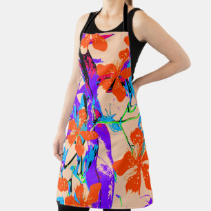 Delantal Flores hawaianas rosadas y moradas