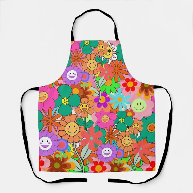 Delantal Flores Hippie Retro Groovy Boho (Anverso)