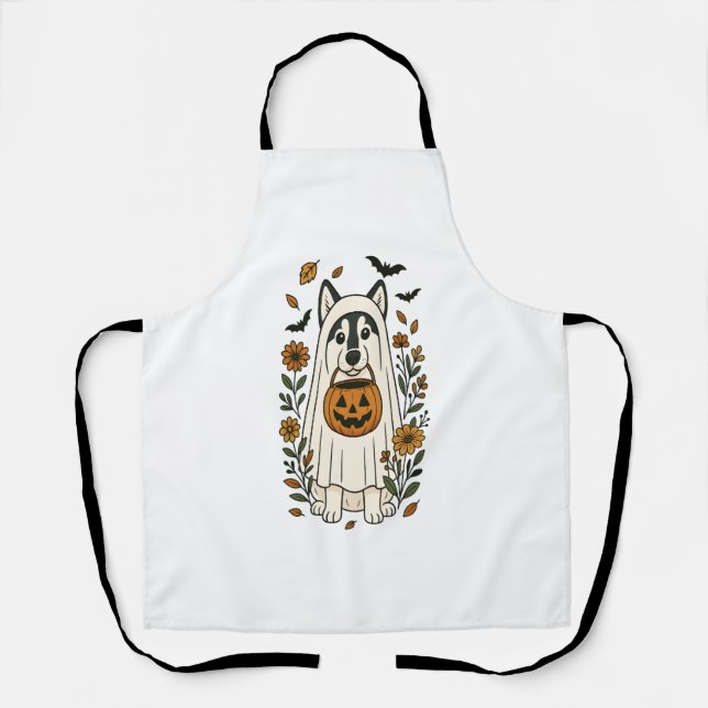 Delantal Flores Husky Siberianas de Halloween (Anverso)